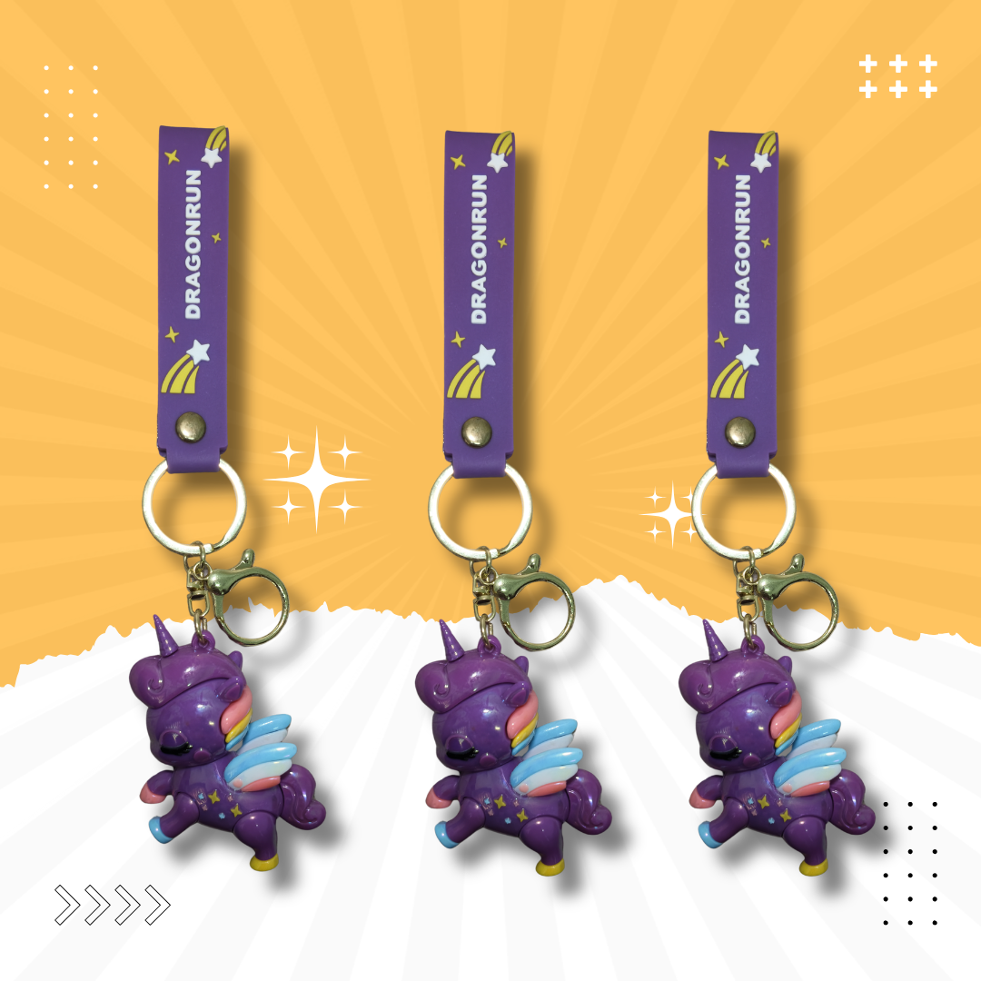 Gantungan Kunci Silikon Unicorn Ungu Comel dengan Tali Pergelangan Tangan – Kartun Kawaii Pegasus Rantai Kunci & Azimat Beg