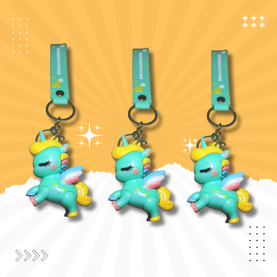 Cute Unicorn Silicone Keychain with Wrist Strap – Kawaii Cartoon Pegasus Key Ring & Bag Charm