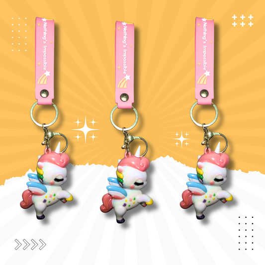Gantungan Kunci Silikon Unikon Merah Jambu Comel dengan Tali Pergelangan Tangan – Kartun Pegasus Kawaii Cincin Kunci & Hiasan Beg