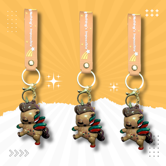 Penyangkuk Kunci Silikon Unikorn Coklat Comel dengan Tali Pergelangan Tangan – Penyemuk Kunci & Hiasan Beg Kartun Pegasus Kawaii