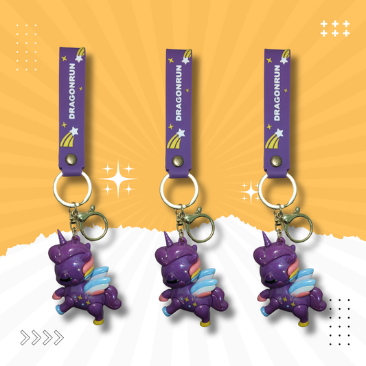 Gantungan Kunci Silikon Unicorn Ungu Comel dengan Tali Pergelangan Tangan – Kartun Kawaii Pegasus Rantai Kunci & Azimat Beg